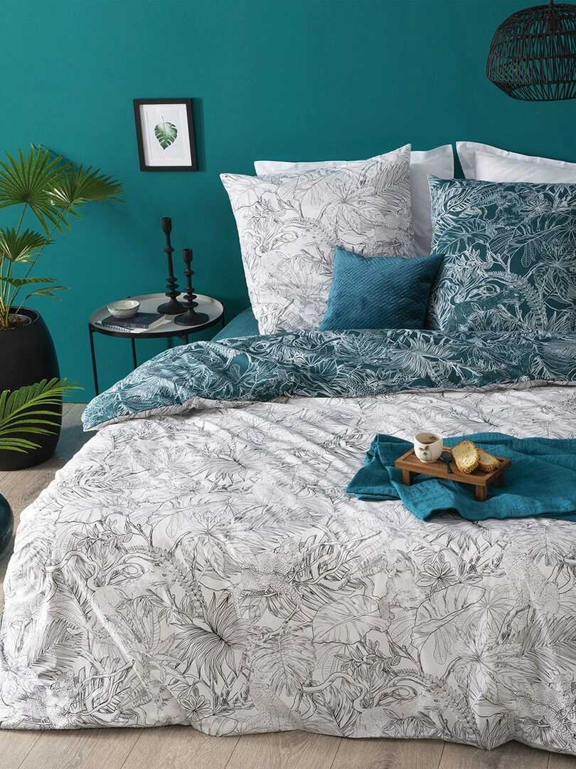 Housse de couette 220x240 Jungle + 2 taies 100% coton 57 fils Vert