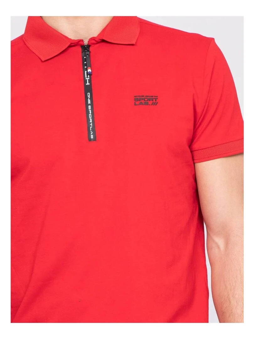 Polo stretch zip PAXTON   Rouge