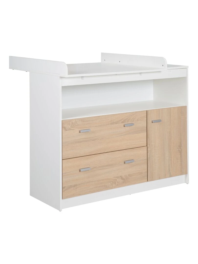 ROBA Commode à Langer "Gabriella" Plan Amovible 2 Tiroirs 1 Porte 1 compartiment – Bicolore Blanc Marron Blanc