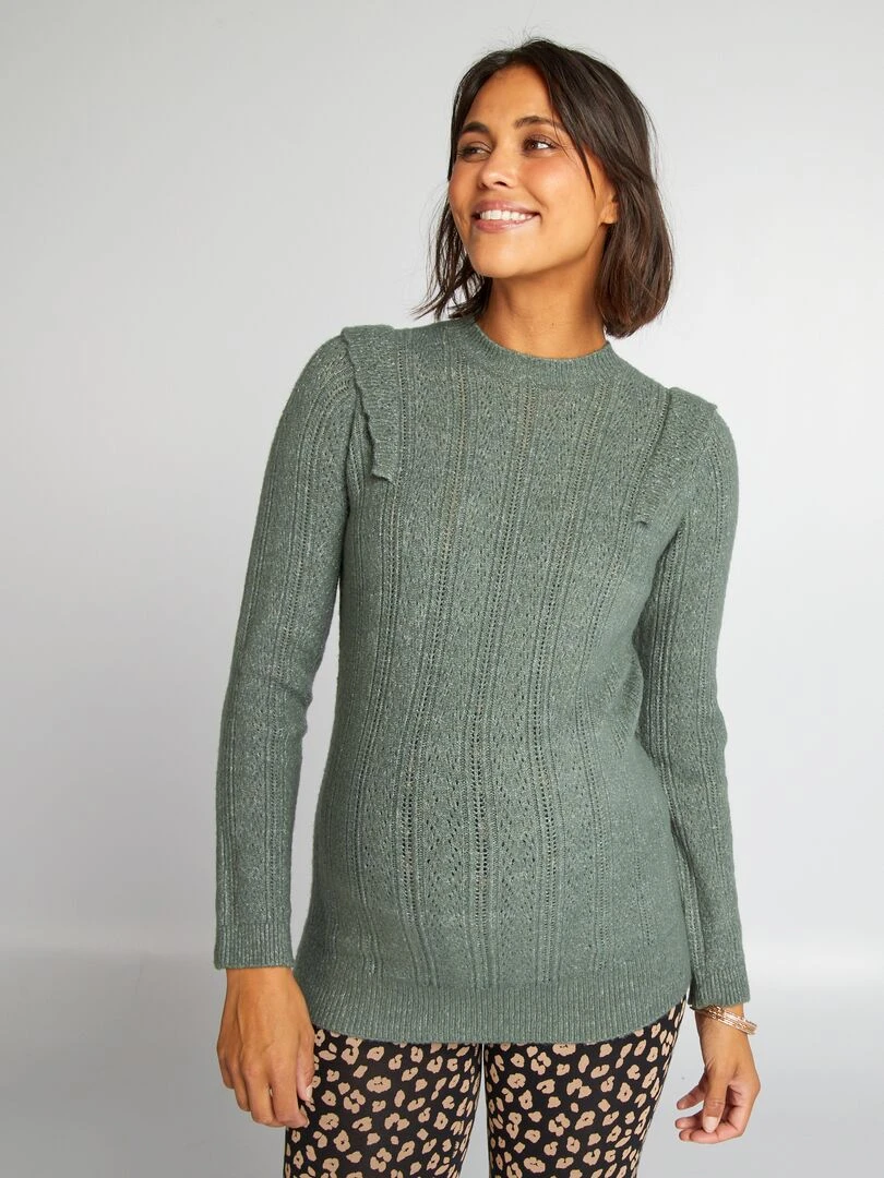 Pull grossesse ajouré   Vert gris