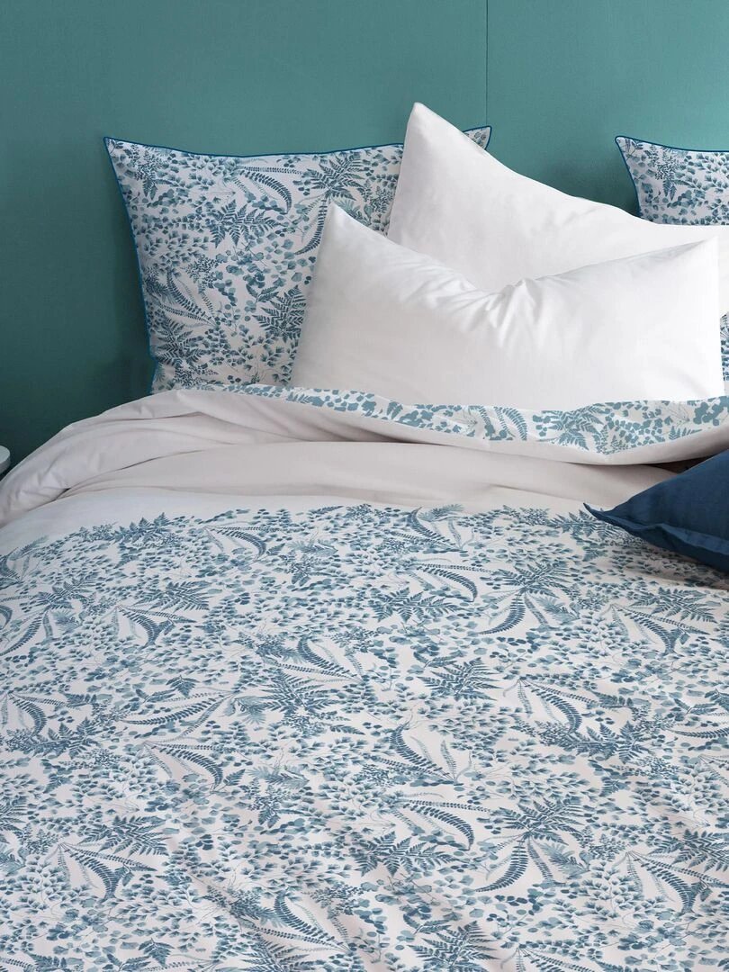 Parure de lit imprimée 100% coton  VEGETALIS   Bleu