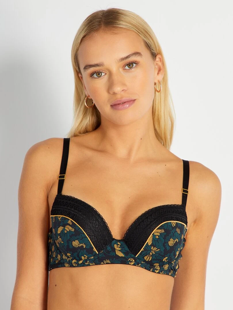 Soutien gorge paddé et imprimé 'Envie de Lingerie' Noir