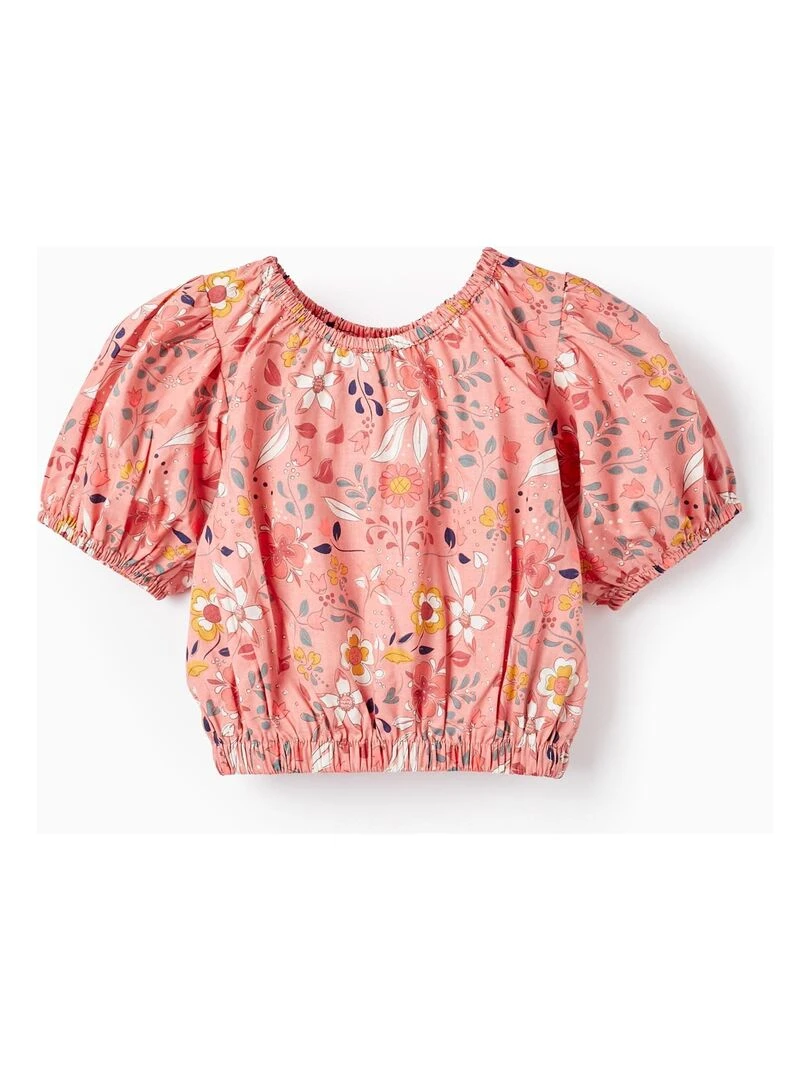 T shirt en style cropped avec motif floral pour fille manches courtes Orange clair
