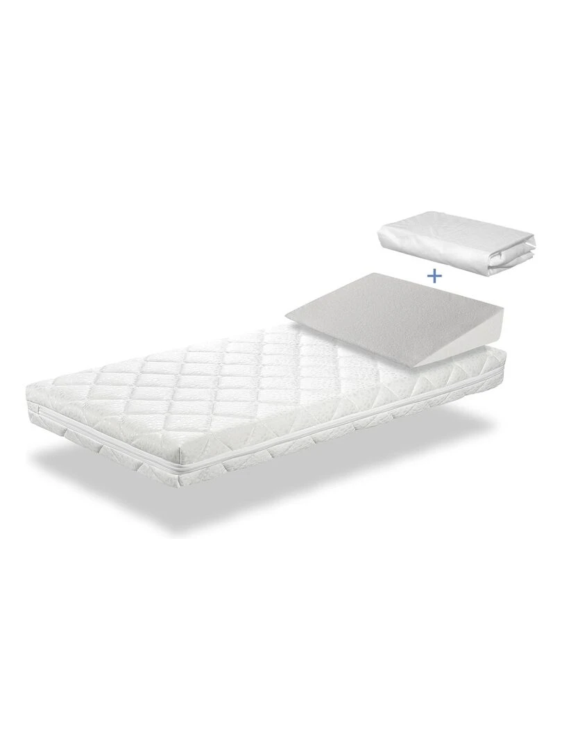 Pack matelas BABY STAR épaisseur 11 cm + plan incliné 15º + protège matelas Blanc