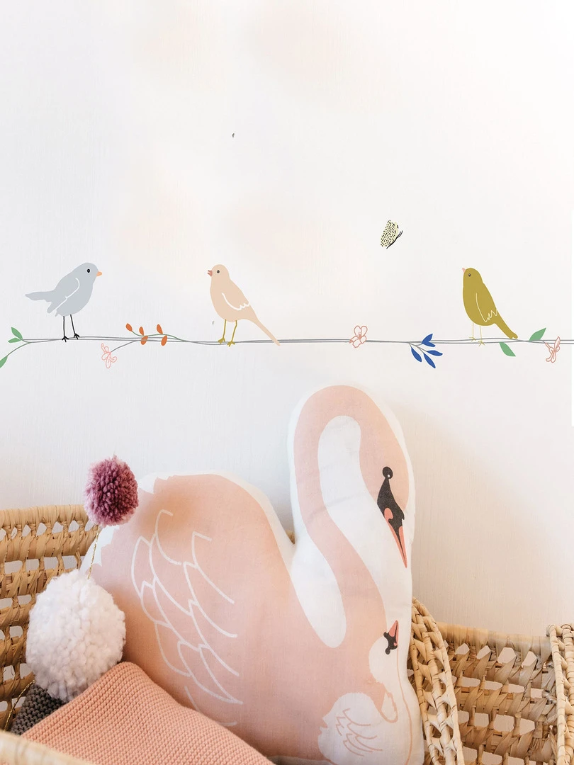Frise adhésive Fleurs et Oiseaux (5 mètres) Rose
