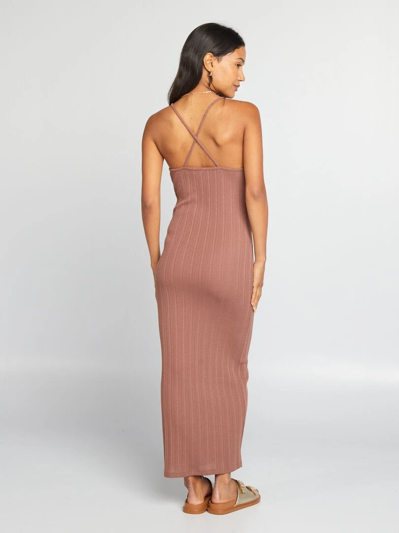 Robe longue fuseau en maille   Marron glacé