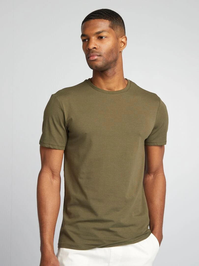 Tee shirt uni   Muscle fit   Kaki