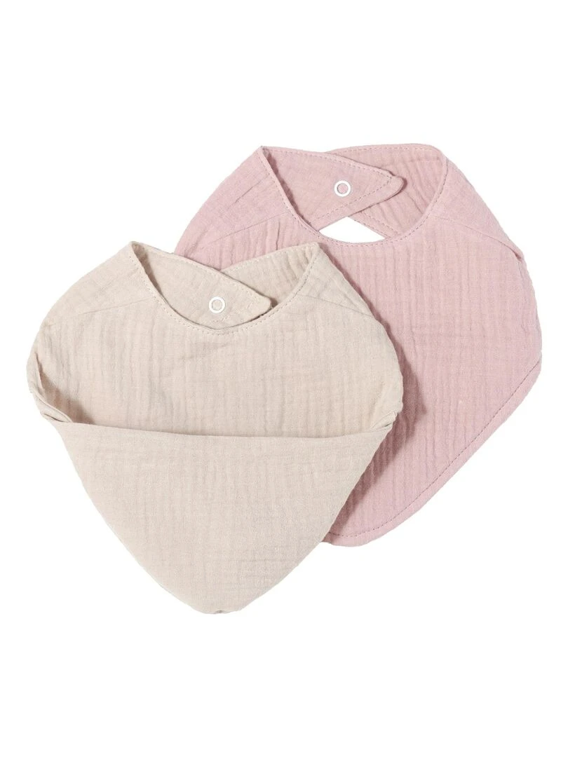 Lot de 2 bavoirs bandana en coton mousseline   Rose pâle