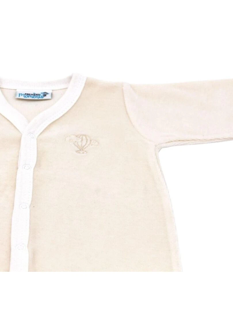 Pyjama velours 100% coton biologique 1 à 6 mois Blanc cassé