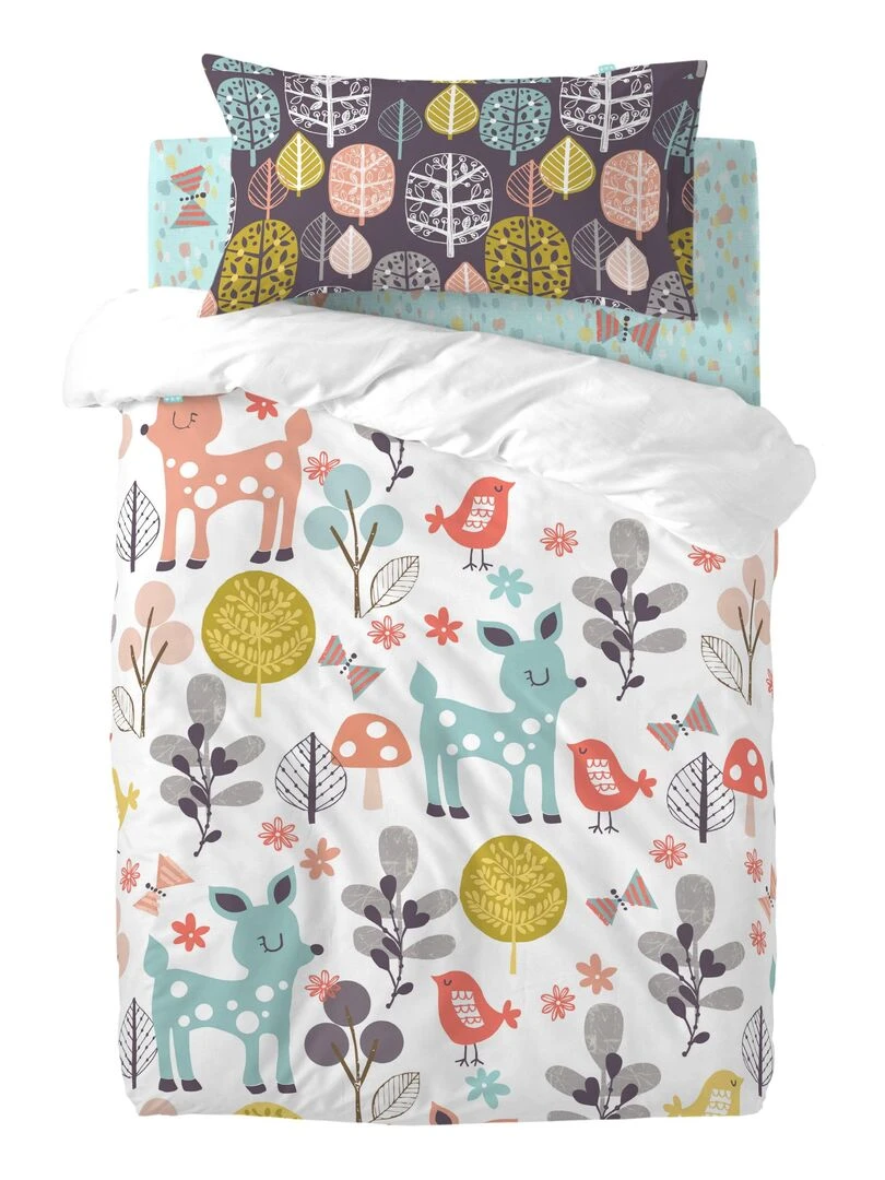 Parure housse de couette 2 pièces Woodland Lit Bébé "Happyfriday"   Bleu Jaune