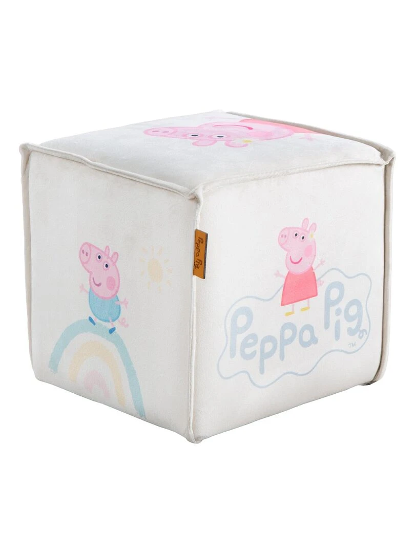 ROBA Pouf Bébé en Forme de Cube Peppa Pig Tabouret Enfant en Velours Doux Beige Motif Cochon Beige