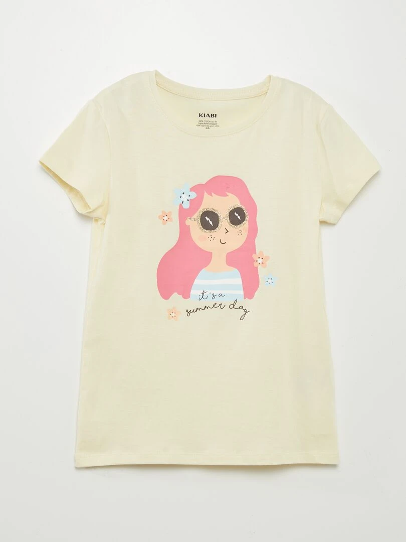 Ensemble de pyjama : T shirt + short   2 pièces   Jaune