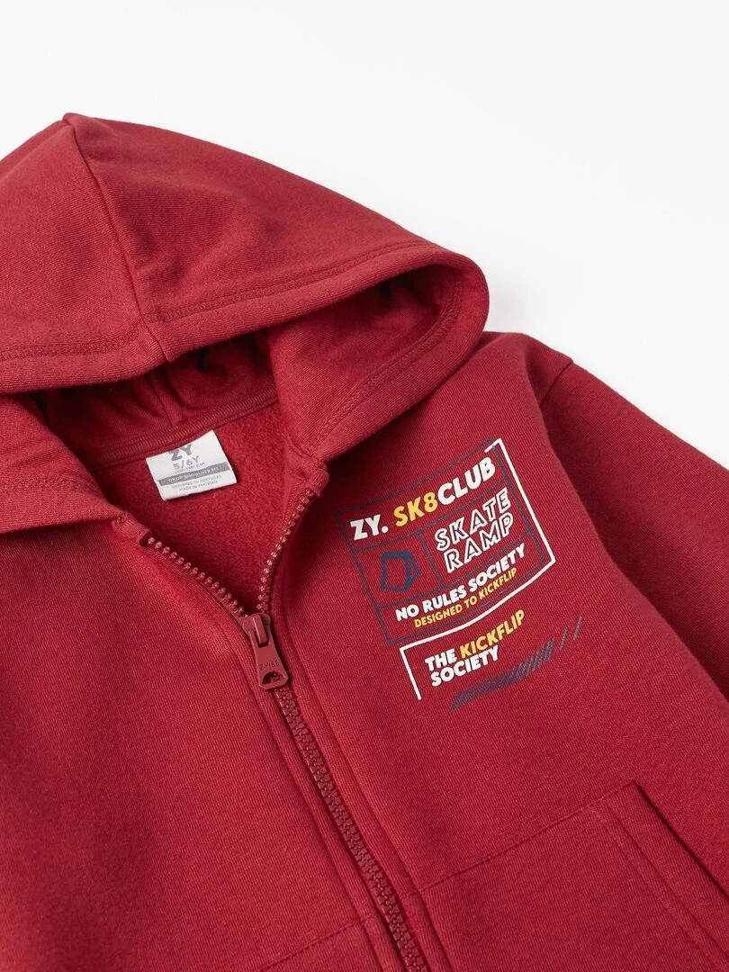 Veste à capuche en molleton pour garçon 'SK8 Club'   Skater's’ Dictionary   Rouge foncé