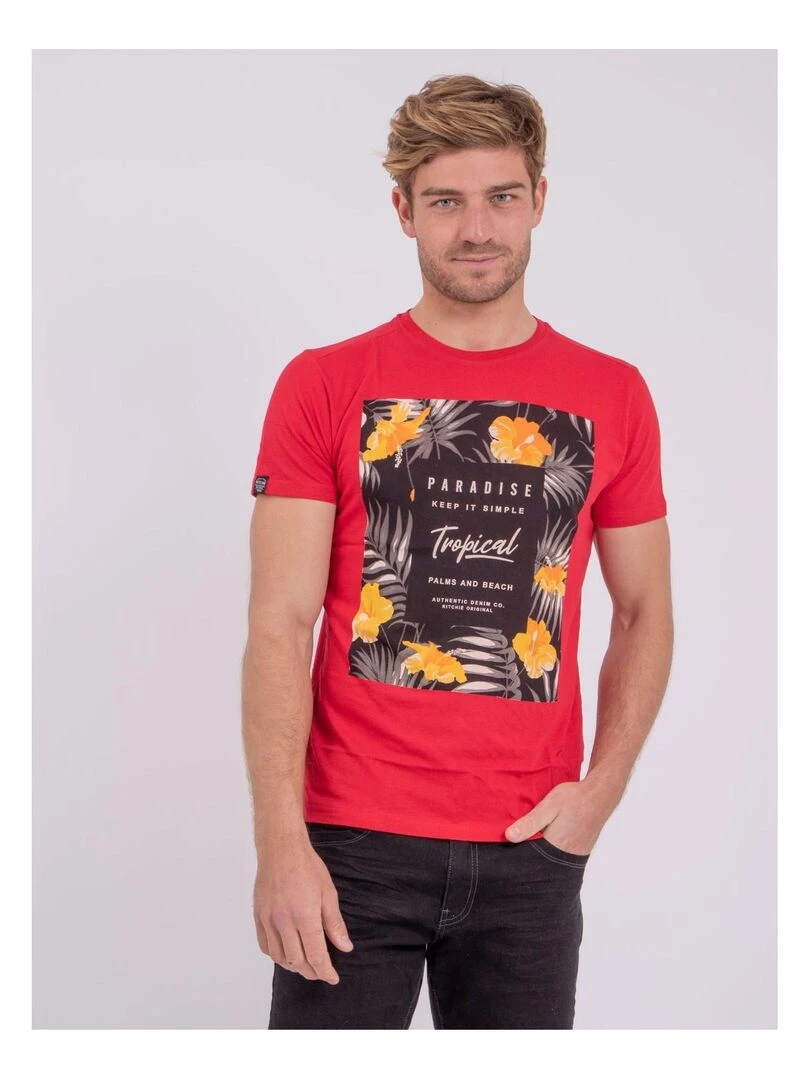 T shirt manches courtes col rond pur coton NOCTAVIO Rouge
