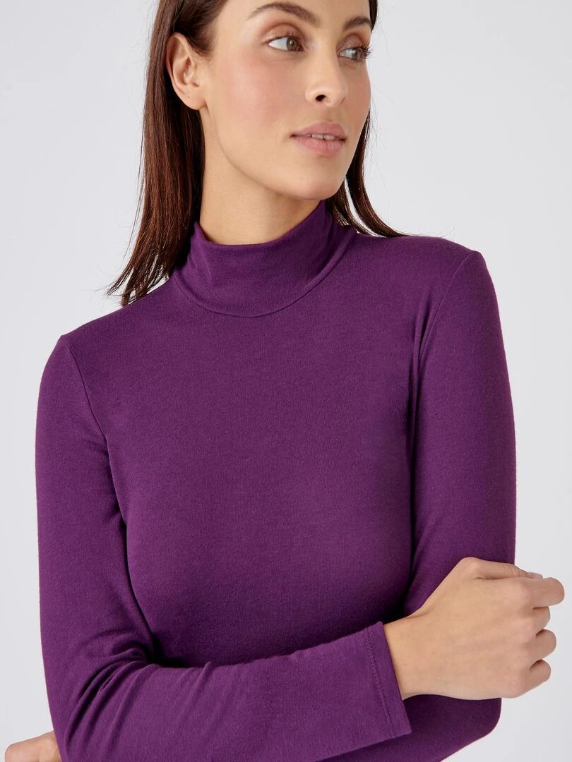 T shirt col montant fine côte Thermolactyl Sensitive Damart Violet foncé