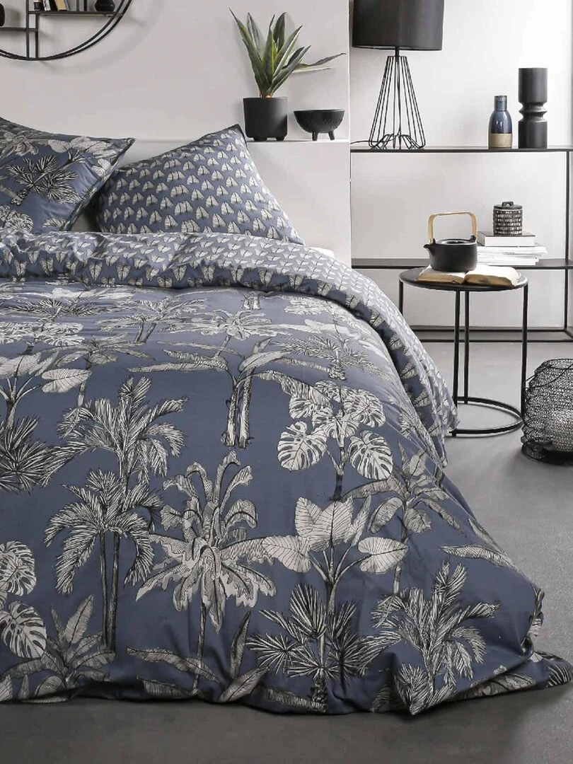 Parure de couette imprimée d'arbres exotiques Bleu