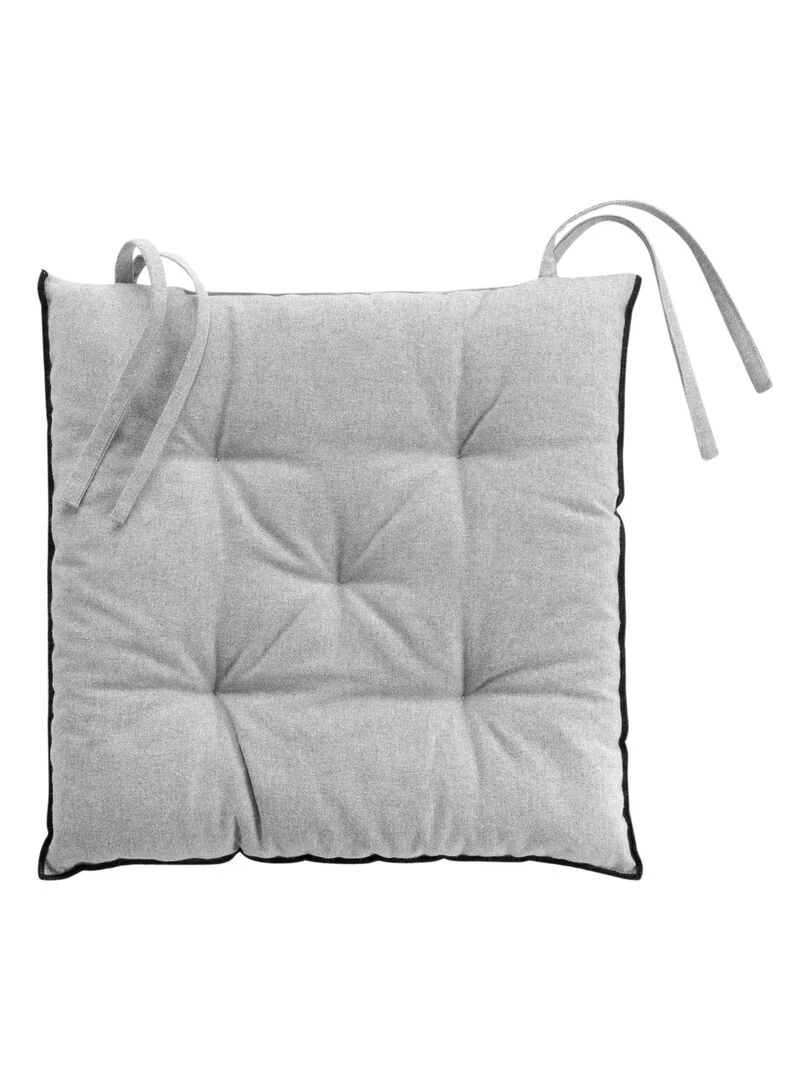 Galette de chaise en coton recyclé et bourdon apparent Gris clair