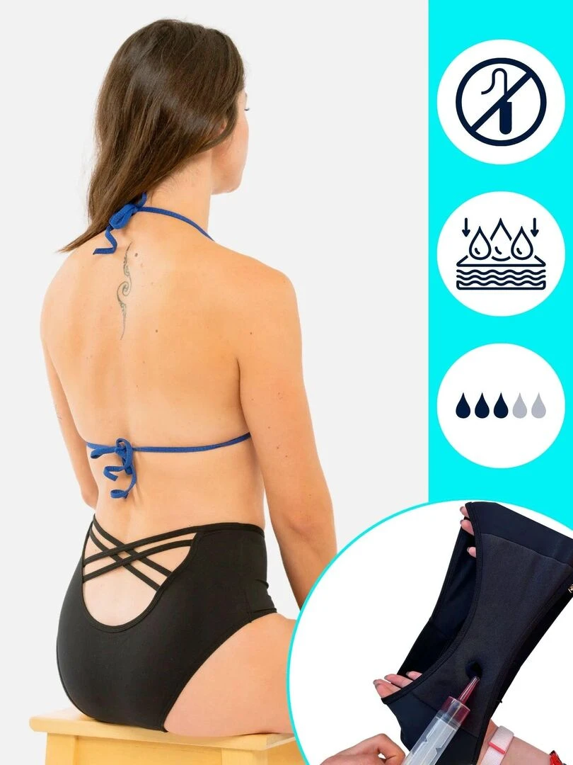 Bas de Maillot de bain Menstruel taille haute croisé   Flux moyen   Nola   Noir