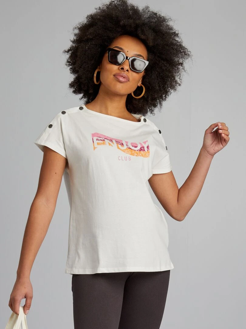 T shirt d'allaitement avec col boutonné Blanc