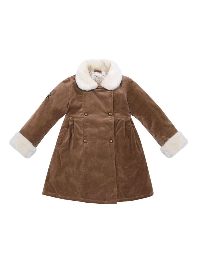 Manteau Long   Velours Beige Fausse Fourrure  ANOUSHKA   'LA FAUTE A VOLTAIRE'   Beige