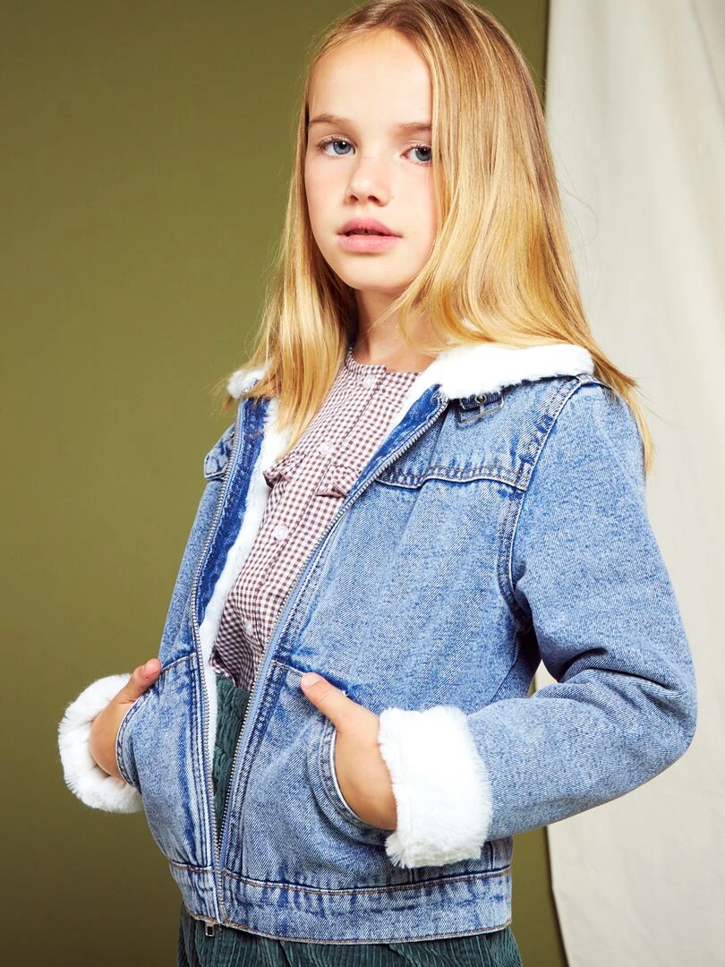 Veste en jean avec col aviateur Bleu