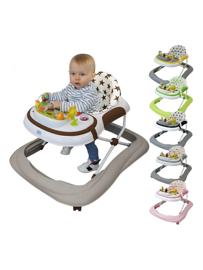 Trotteur bébé évolutif musical pliable réglable en hauteur Monsieur Bébé Marron