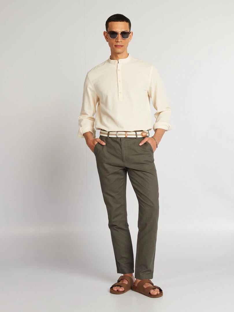 Pantalon chino coupe slim en lin mélangé Kaki