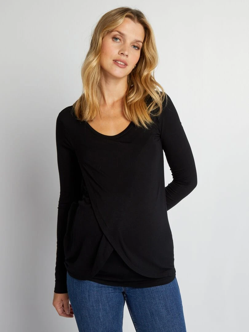 Tee shirt d'allaitement croisé devant noir
