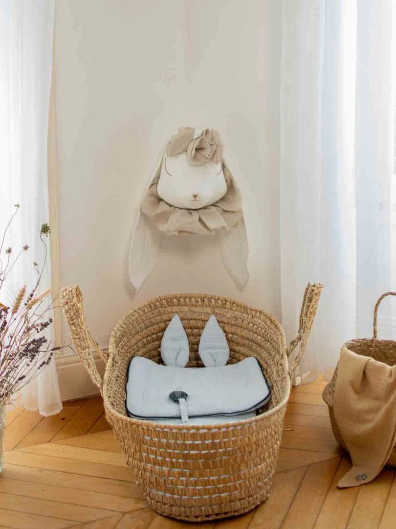 Oreiller plat lapin en gaze de coton Jeanne Gris