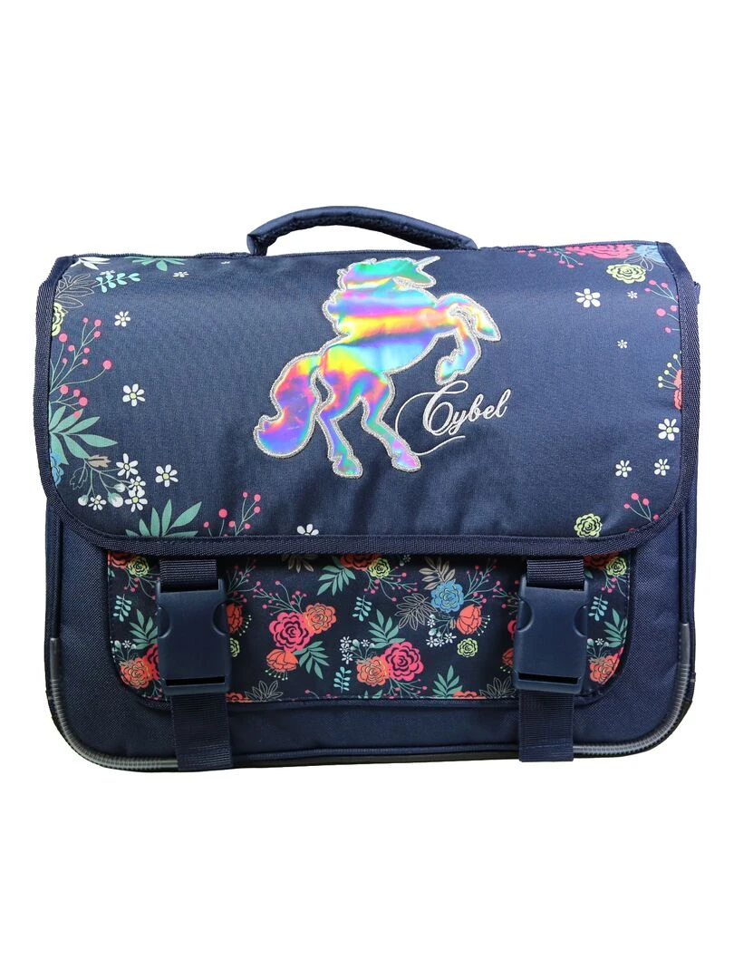 BAGTROTTER Cartable 38 cm Cybel Cheval Licorne Bleu Fleurs Bleu