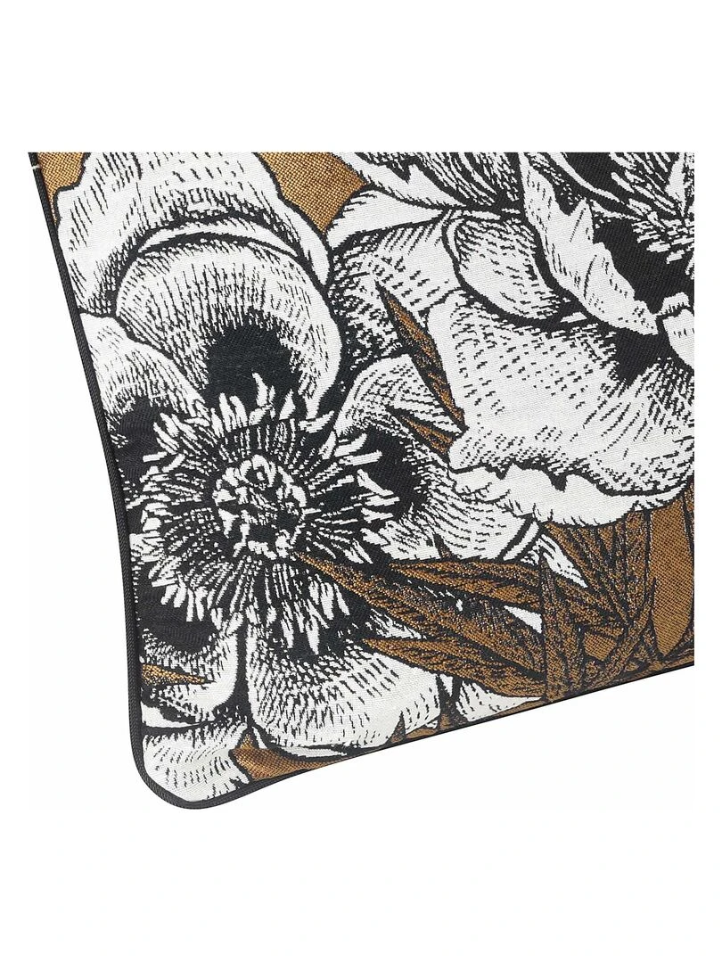 Coussin passepoilé aux impressions florales Jaune moutarde