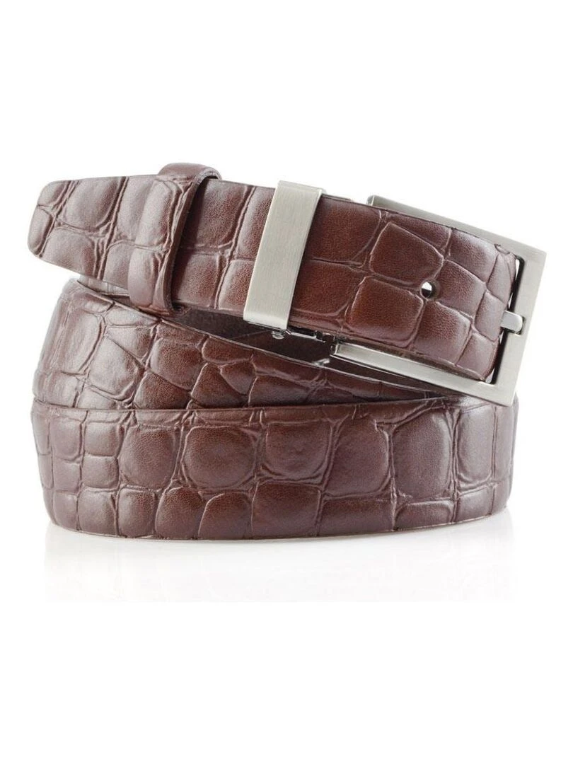 Ceinture Plein Cuir Kroko Fabrication UE Marron