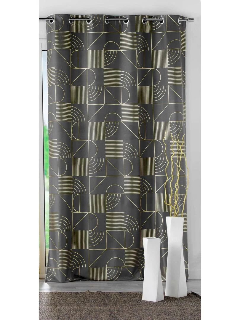 Rideau tamisant à motifs métallisés gris anthracite