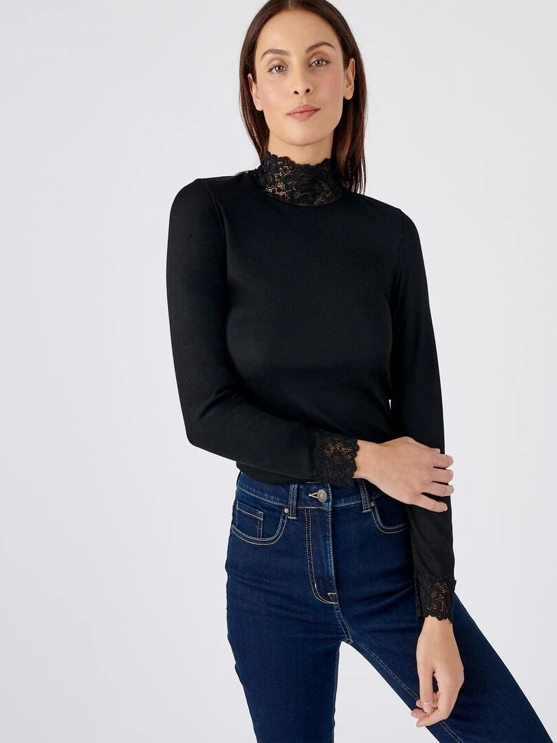 T shirt manches longues fine côte Thermolactyl Damart Noir