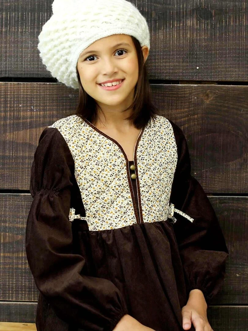 Robe Fleurie Liberty Jaune Marron Fille MARGOT 'LA FAUTE A VOLTAIRE' Marron