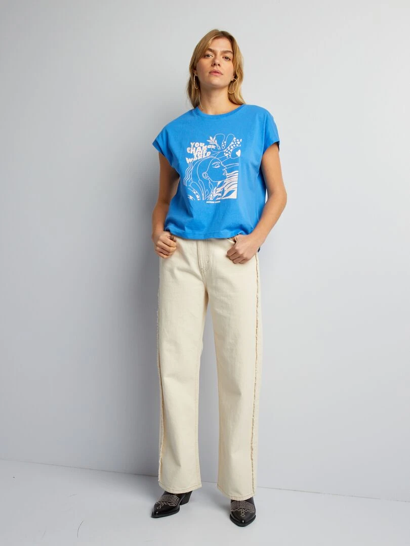 T shirt en coton avec imprimé Bleu