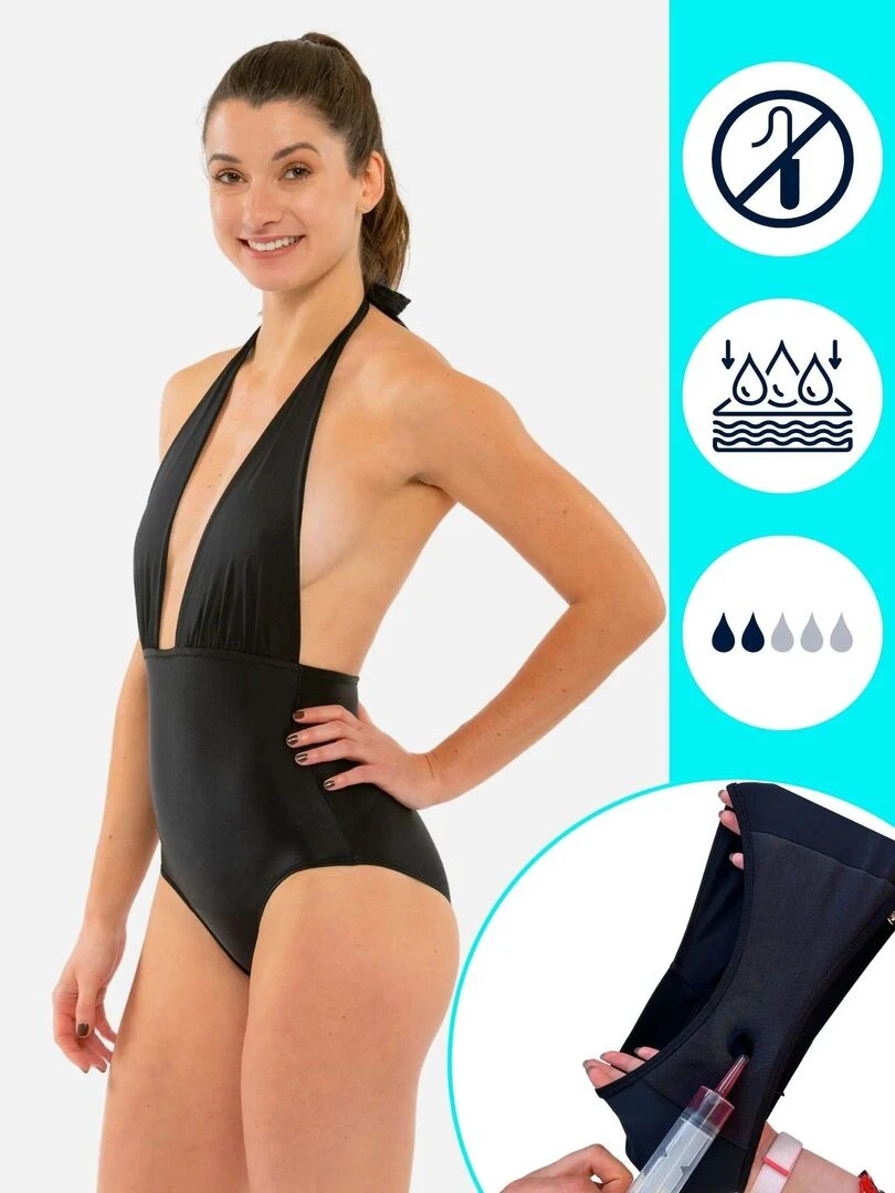 Maillot de bain Menstruel Élégant   flux léger   Lila   Noir