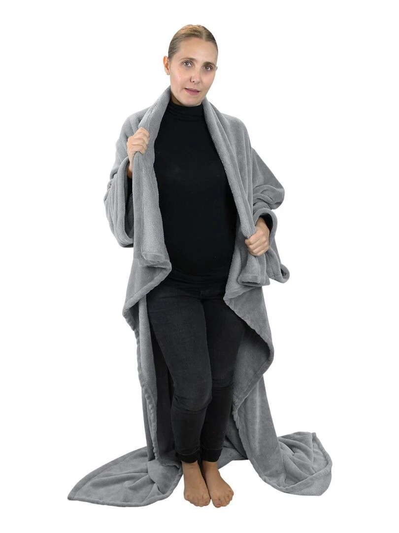 Couverture polaire plaid intégral avec manches et poche   Enfant   Vivezen   Gris