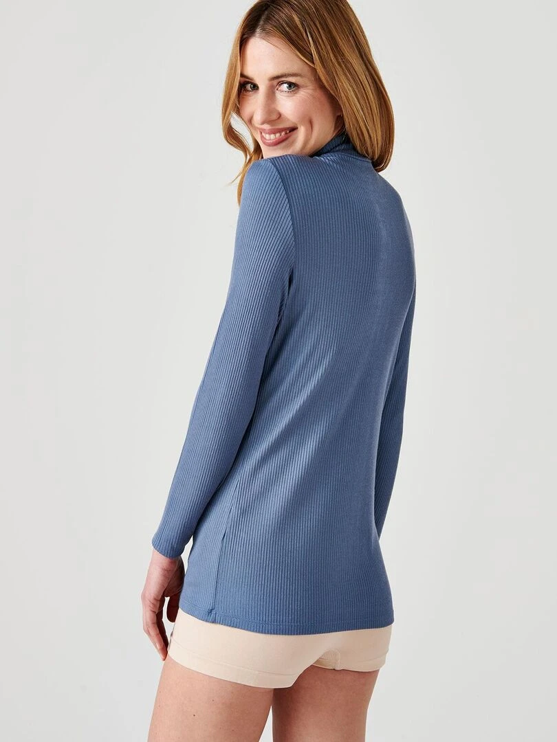 Sous pull col montant maille côtelée Thermolactyl et soie   Damart   Gris