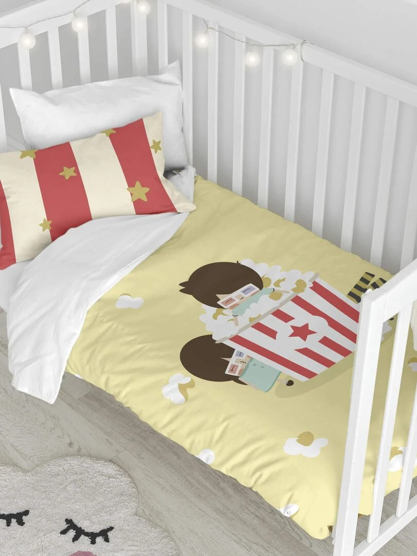 Parure housse de couette 2 pièces Pop corn "Happyfriday" Blanc
