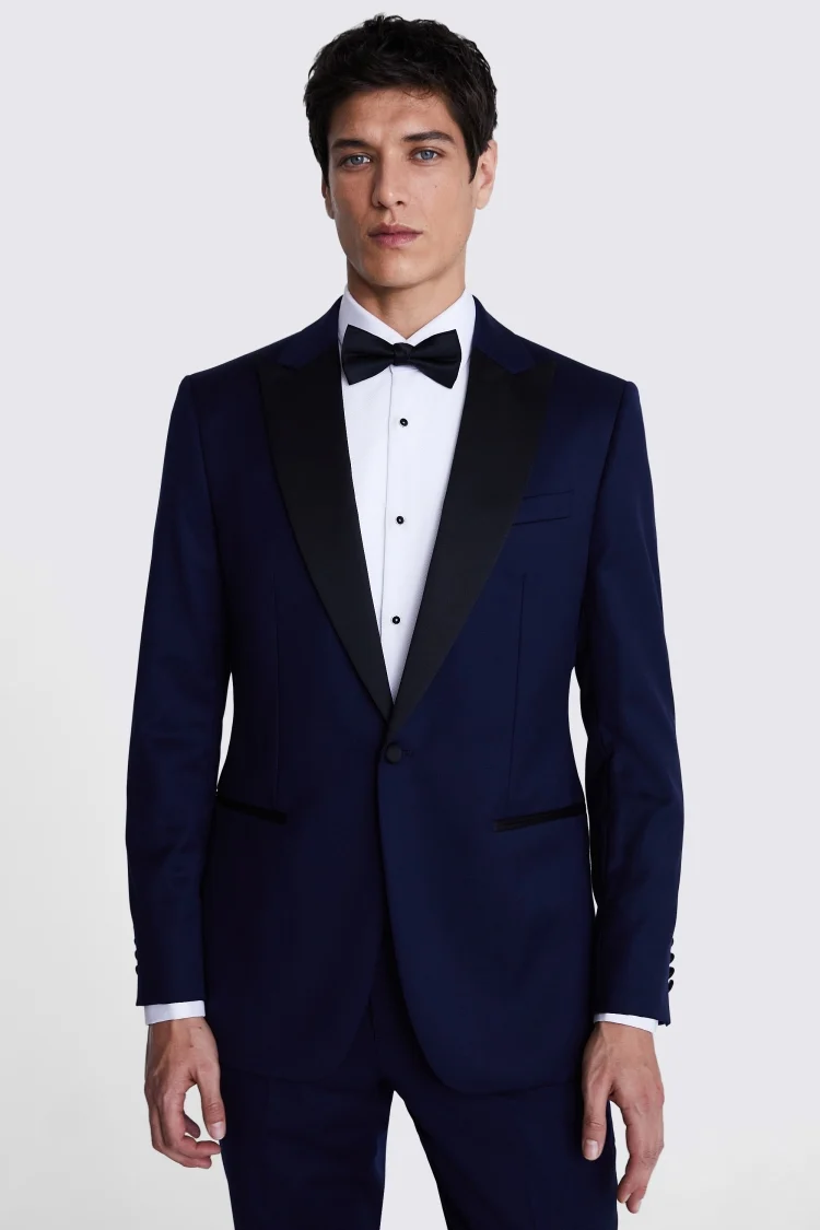 Tailored Fit Navy Twill Peak Lapel Tuxedo Jacket Buy Online at Moss