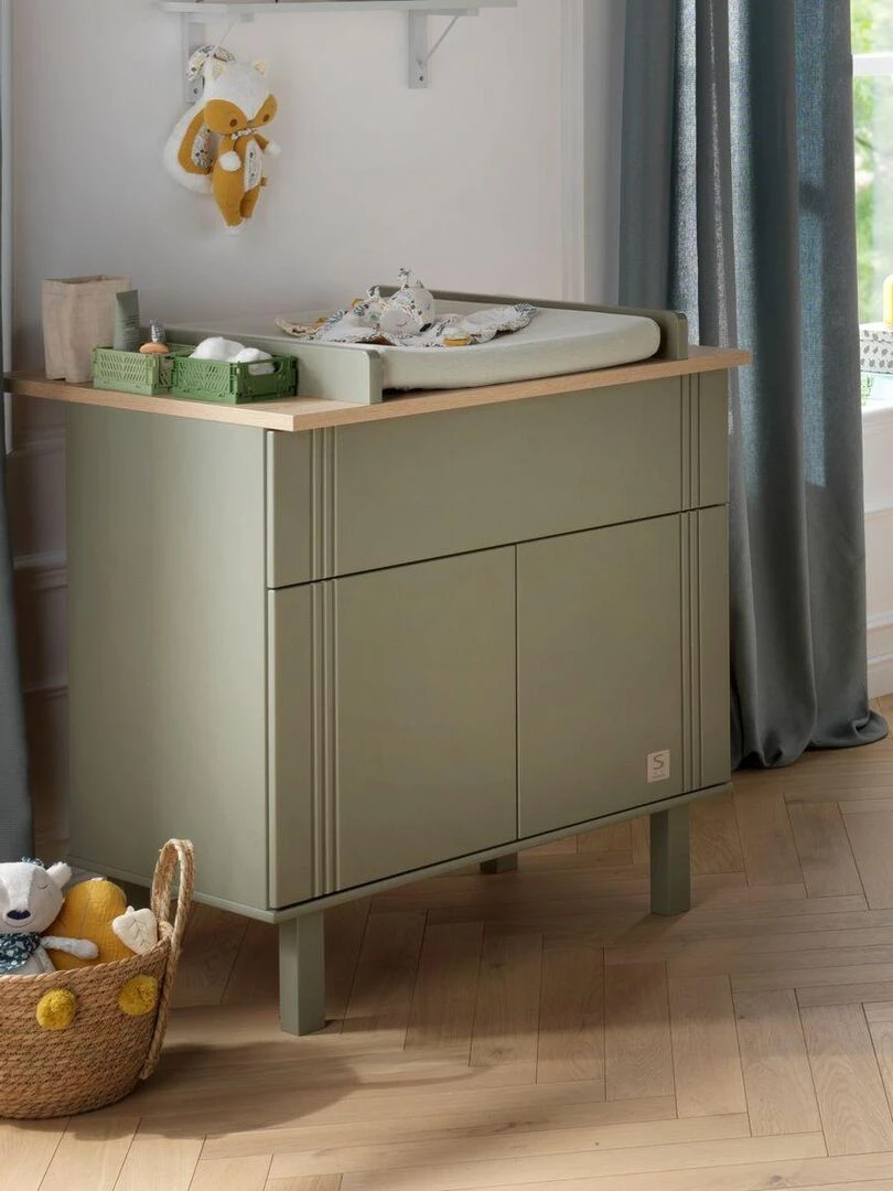 Commode un tiroir et 2 portes avec rainures   SAUTHON   Vert