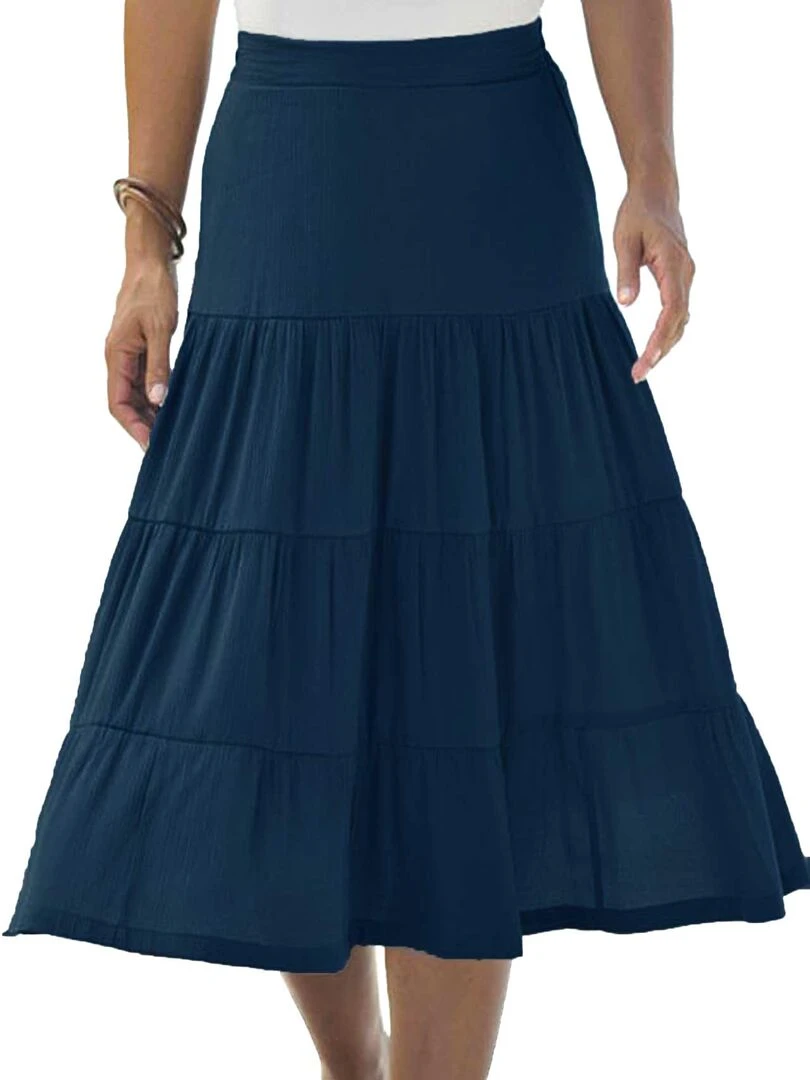 Jupe évasée crépon Damart Bleu marine