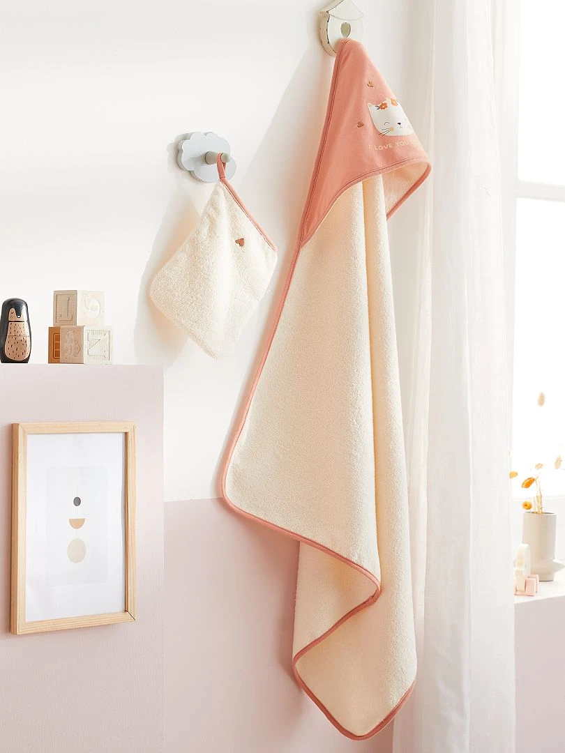 Cape de bain + gant de toilette rose