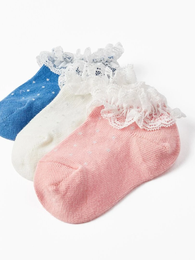 Lot 3 Paires de Chaussettes avec Fils Lurex et Dentelle Bébé Fille GREAT GOALS GREAT WORLD Multicolore