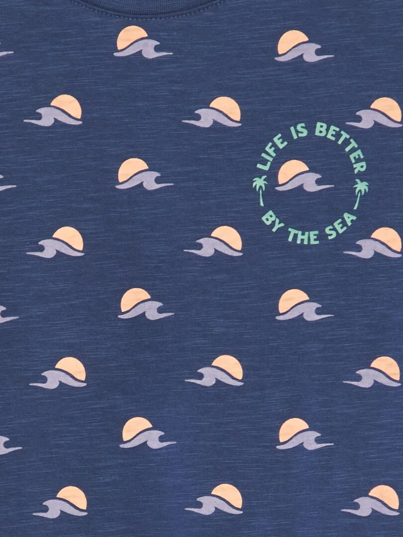 T shirt imprimé forme loose Bleu vague