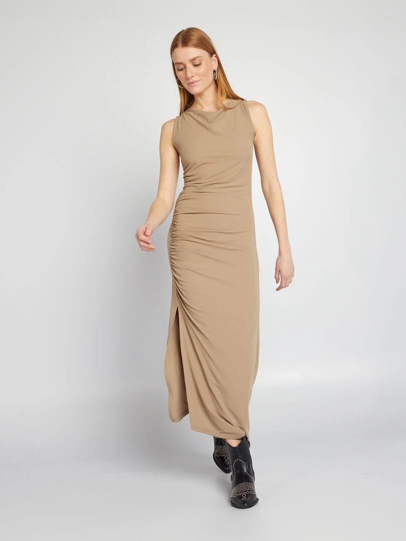 Robe drapée à col bénitier Beige