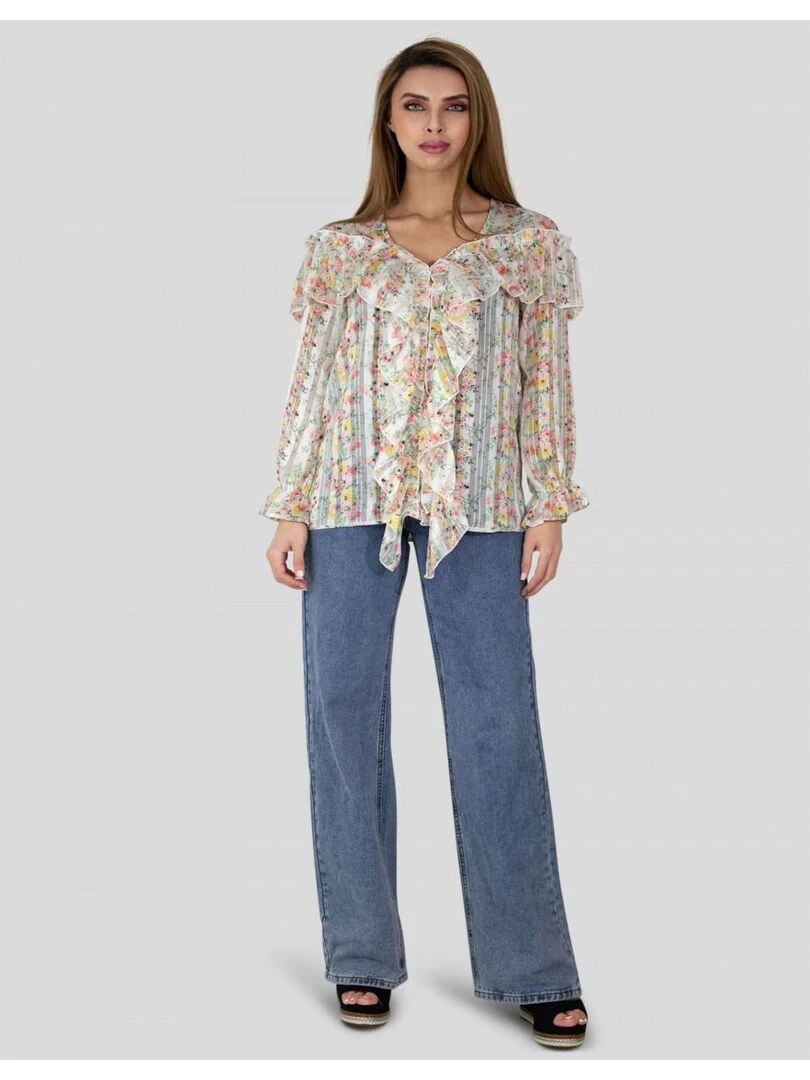 blouse imprimé floral Kebello Blanc Blanc