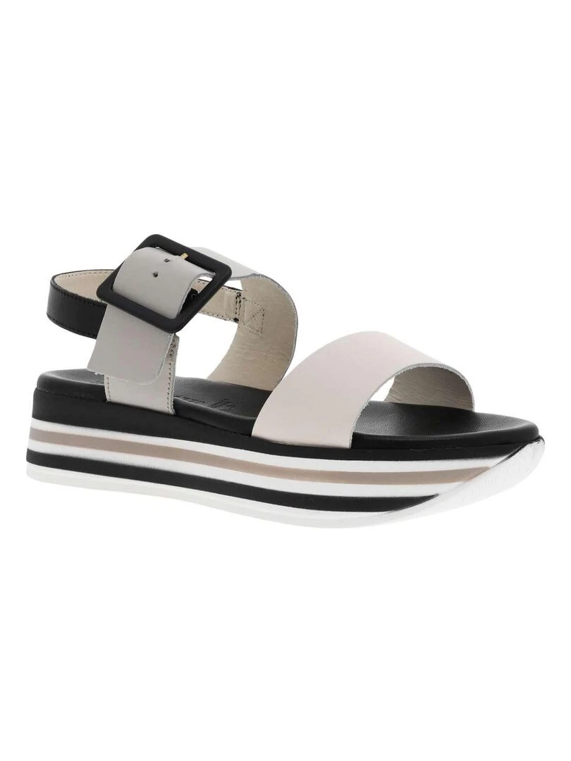 MARCO TOZZI Nu pieds cuir talon compensé Blanc Noir
