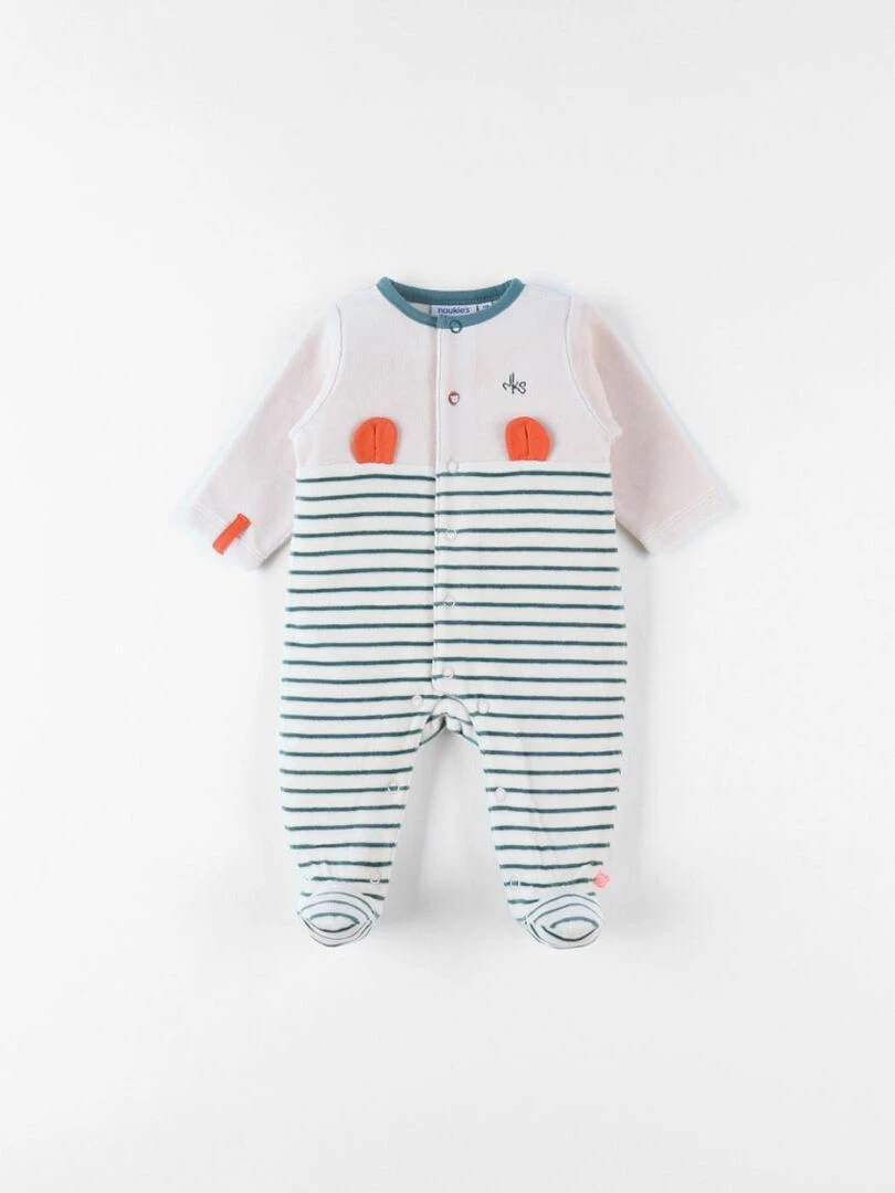 Pyjama 1 pièce rayé en velours  clair/vert forêt   Noukie's   Vert